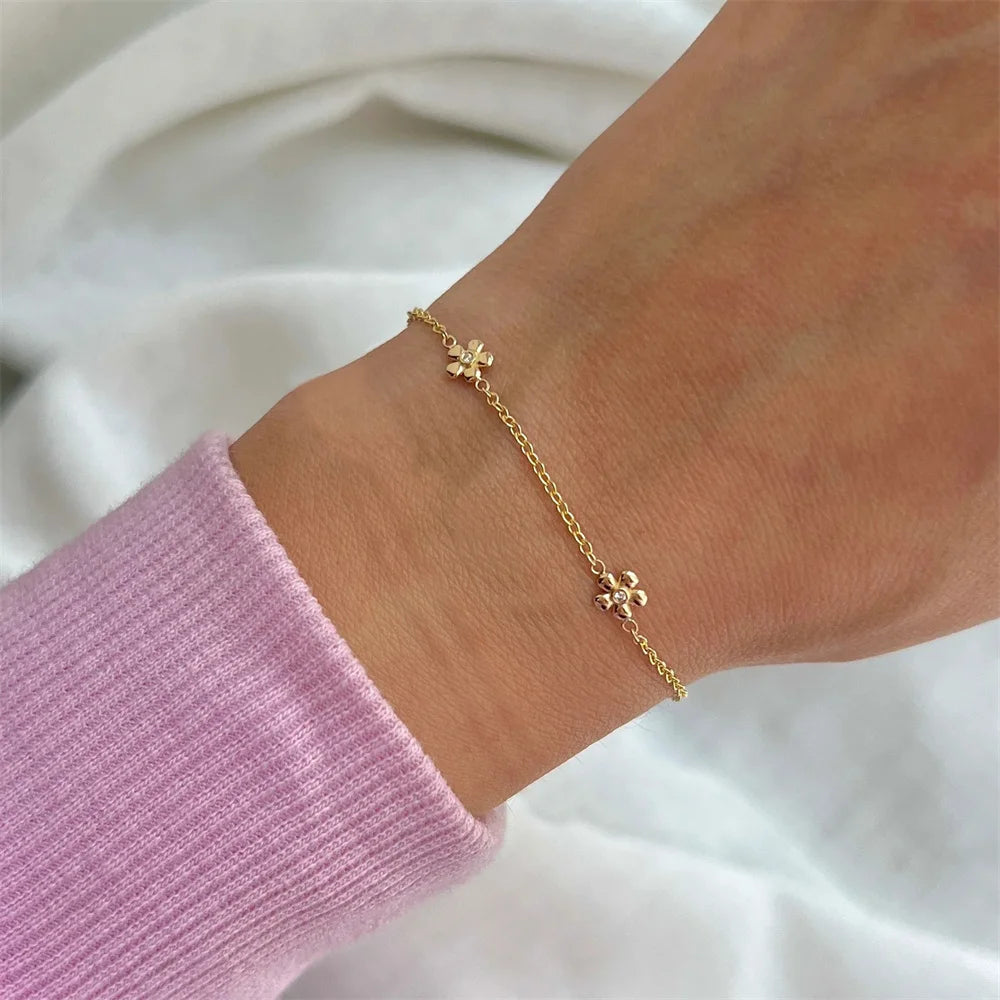 CANNER Little Daisy Flower Bracelet S925 Sterling Silver Small Fresh Sweet Versatile Fashion Bracelet Lady Holiday Jewelry Gifts