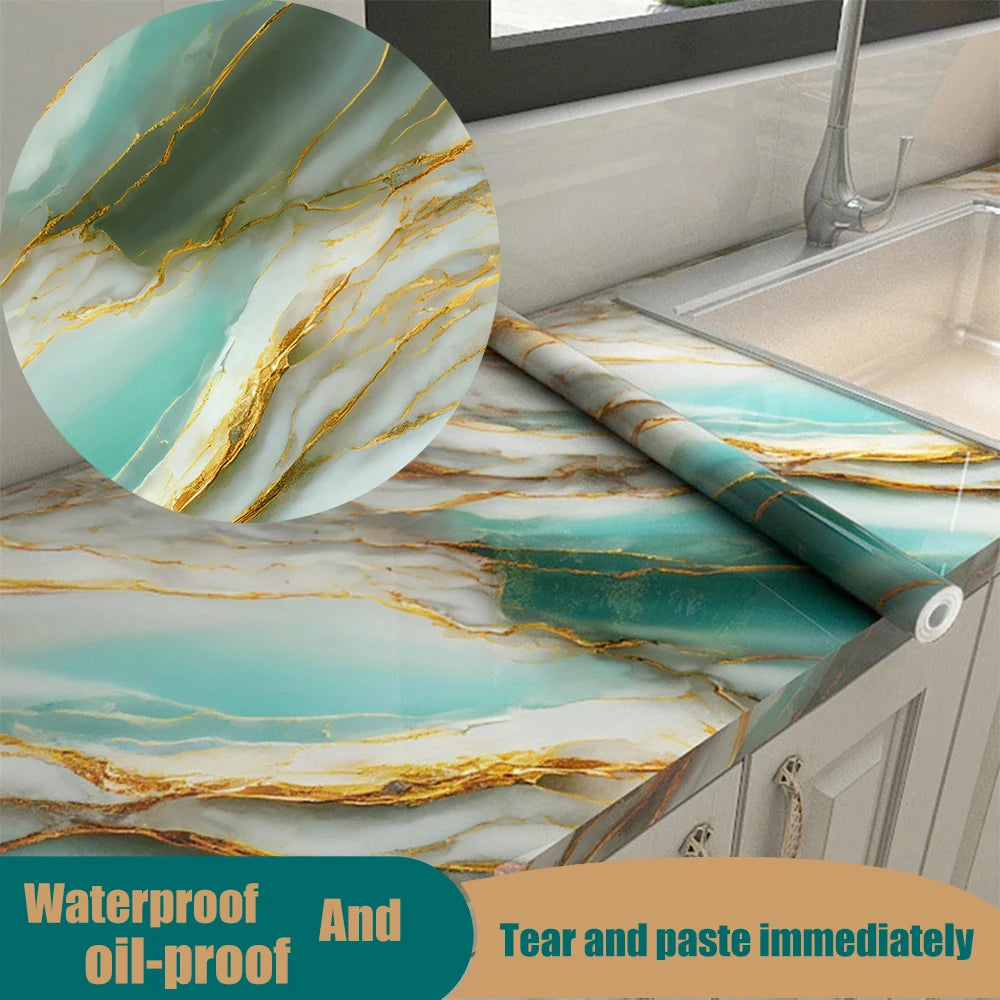 Marble oil resistant 40cm kitchen sticker self-adhesive waterproof cabinet stove top wallpaper desktop bathroom decoration