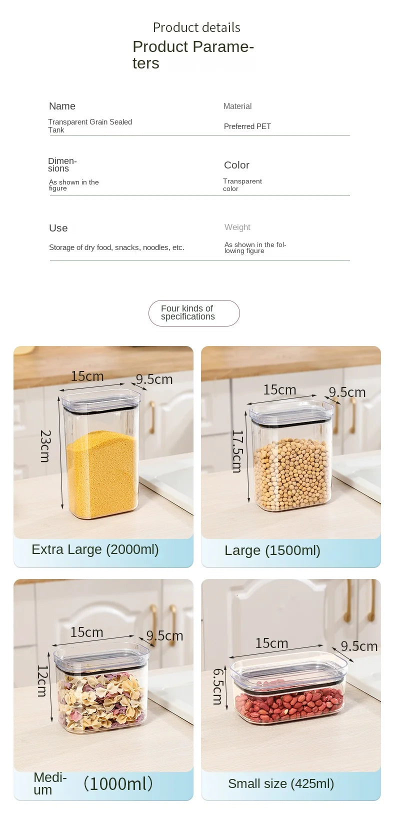 Large Capacity Sealed Jar Kitchen Cabinet Organizer Grain Soybean Nuts Storage Refrigerator Crisper Strong Plastic Sealed Tank
