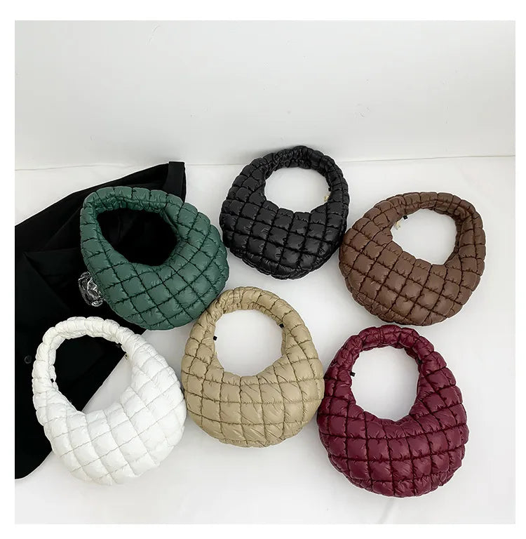 Quilted Embroidered Thread Women's Bag Pleated Cloud Mini Handbags Down Padded Lightweight Clutch Bag Cotton Small Shoulder Bags