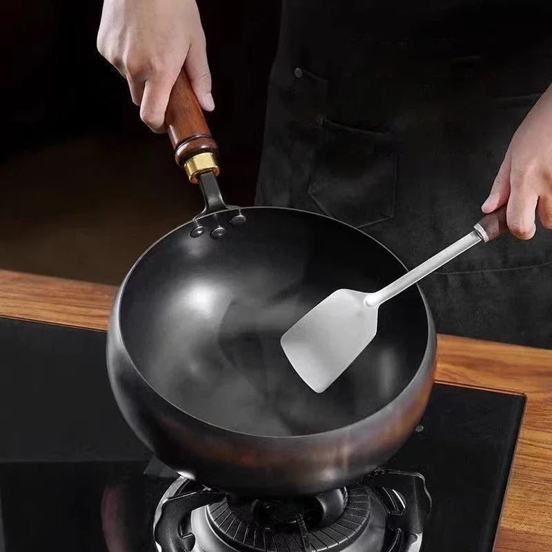 Handmade Forging Big Belly Pot Uncoated NON-STICK PAN Household Small Flat Bottom Frying Pan Kitchen Gas Stove Universal Pan