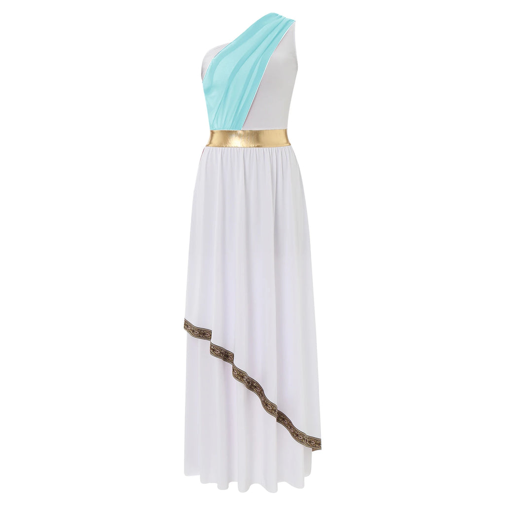 Womens Ancient Greek Costume Halloween Greek Princess Deity Queen Cosplay Flowy Tulle Chiffon Toga Dress Carnival Fancy Dress Up