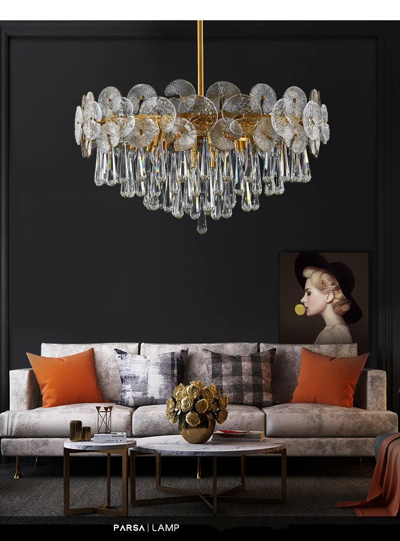 Nordic Luxury Living Room Lotus Pendant Lamp 2024 Modern Crystal Chandeliers Bedroom Restaurant Hotel Home Decor Lustre Fixtures