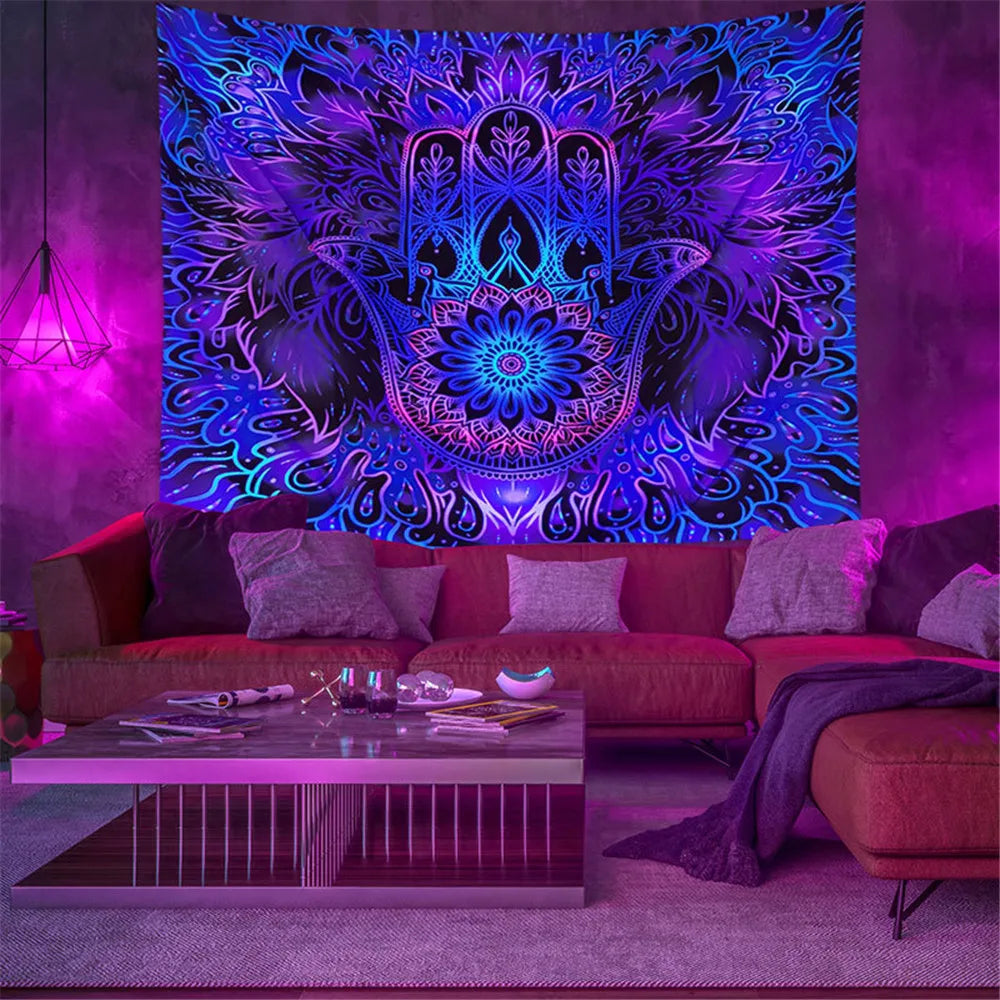 Fluorescent tapestry Wall hanging cloth Bedroom decoration psychedelic art poster