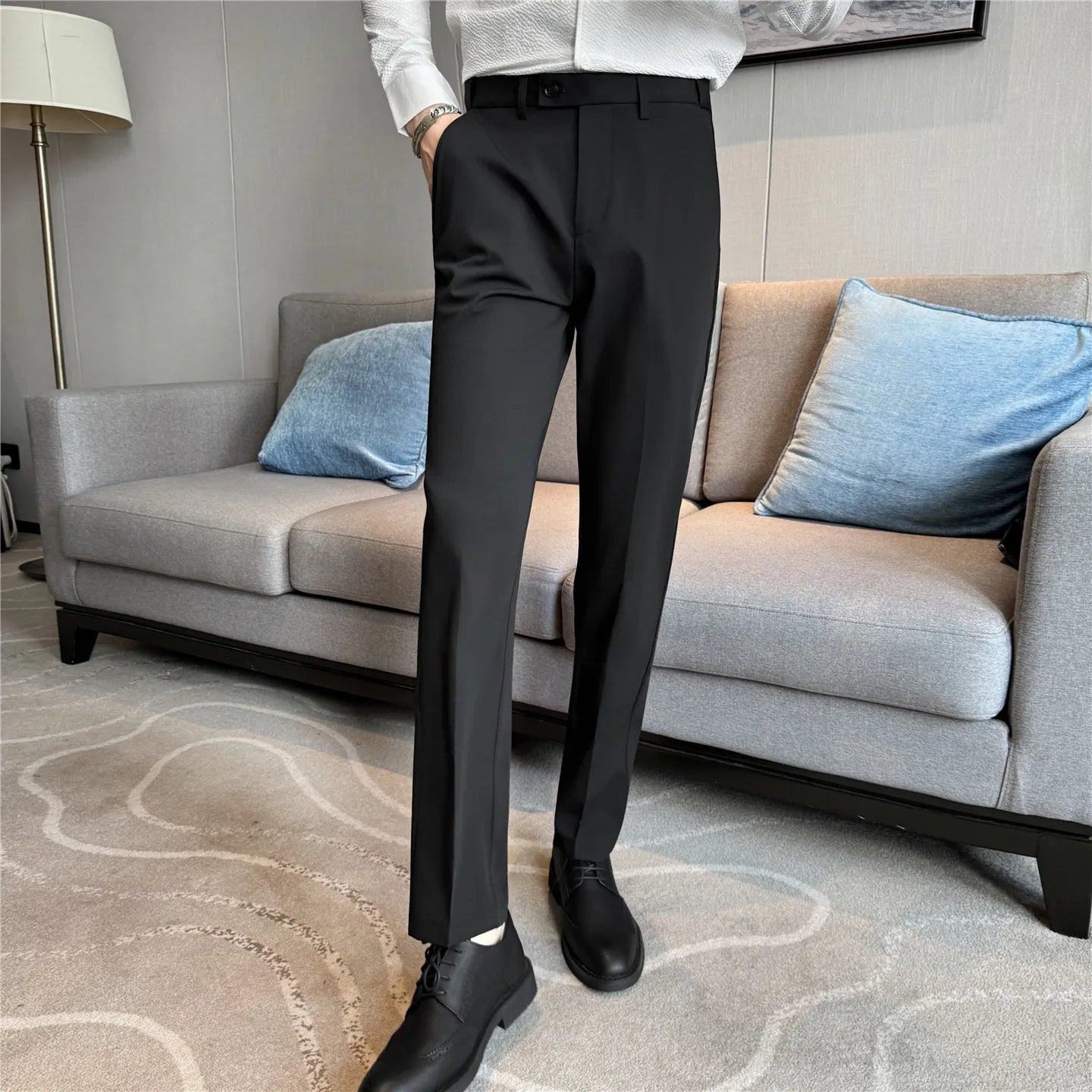 Men Suit Pant Elastic Waist Solid Slim Fit Dress Pants Light Thin Business Casual Office Social Trouser Oversized Men Clothing