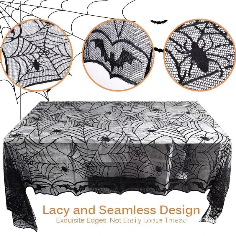1 pcs of Halloween lace tablecloth spider web skull pattern rectangular shape for party decoration haunted house pumpkin design