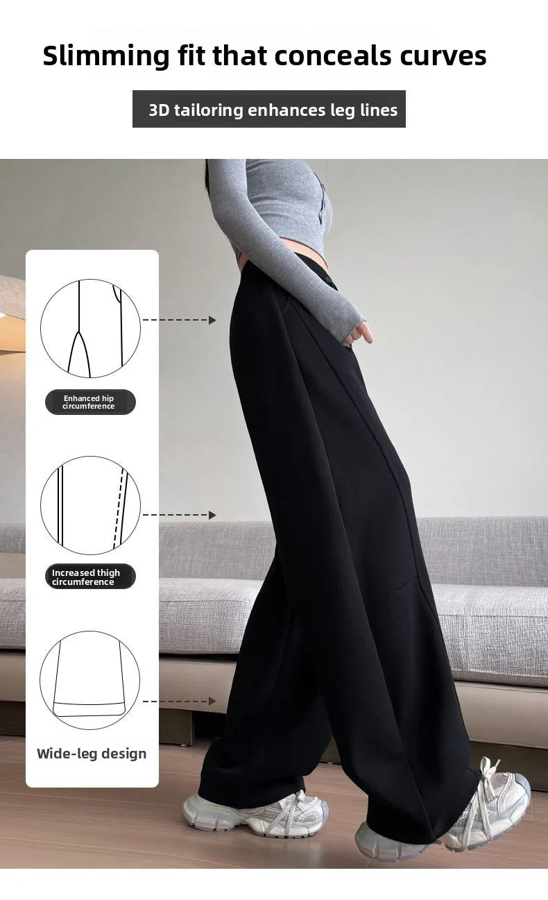 Loose Wide Leg Pants Women's High Waist Trousers Casual Sports Grey Curved Blade Long Length plus Size Comfortable Summer 2025