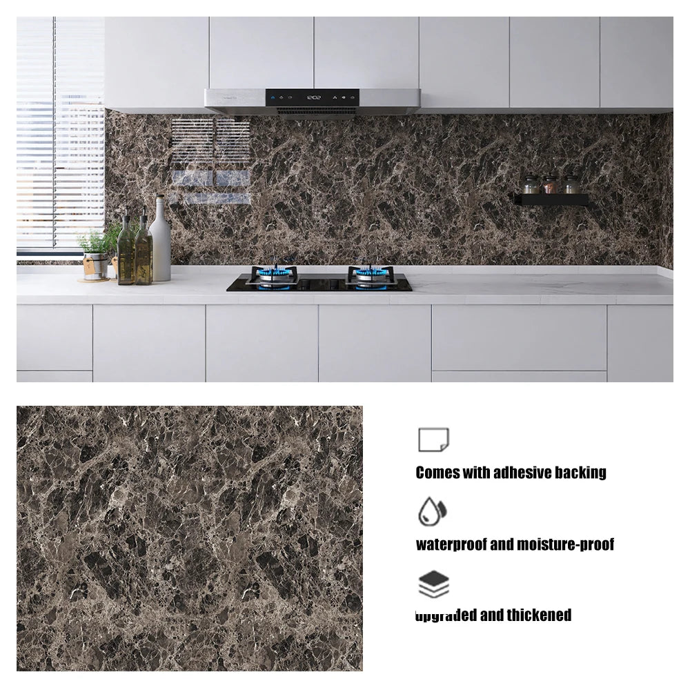 Marble oil resistant 40cm kitchen sticker self-adhesive waterproof cabinet stove top wallpaper desktop bathroom decoration