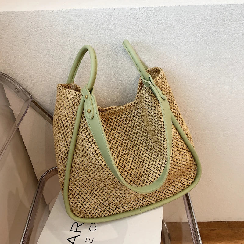 Summer Large Beach Bag Ladies Designer Tote Straw Woven Hollow Shoulder Out Soft Large Capacity Vacation Shopping Handbag Purse