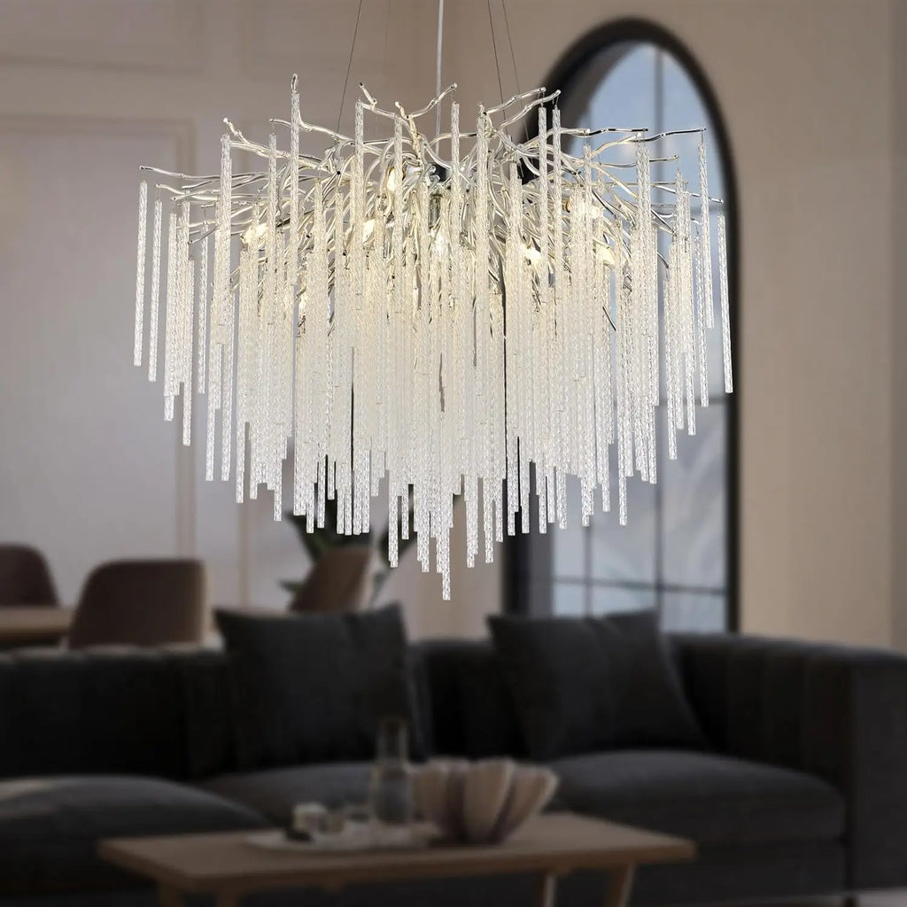 Long Crystal Branch Chandeliers For Dining Room Kitchen Table, Modern Black Crystal Hanging Chandelier Living Room Bedroom