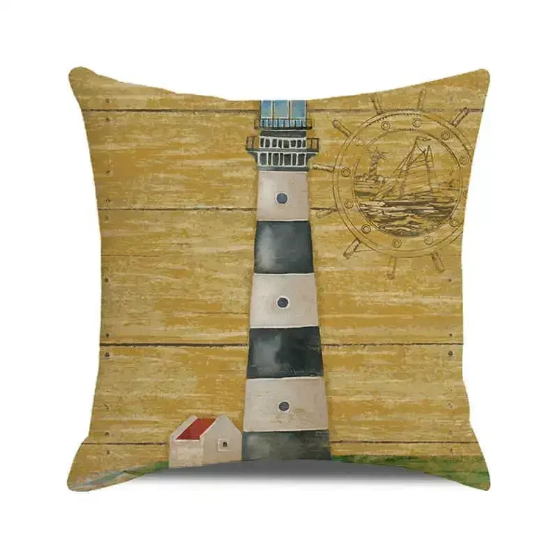 Throw Pillow Cover Watercolor Lighthouse Navigation Ocean Seagull Boat Home Sofa Cushion Cover Home Decor Pillowcase 40x40 Cm