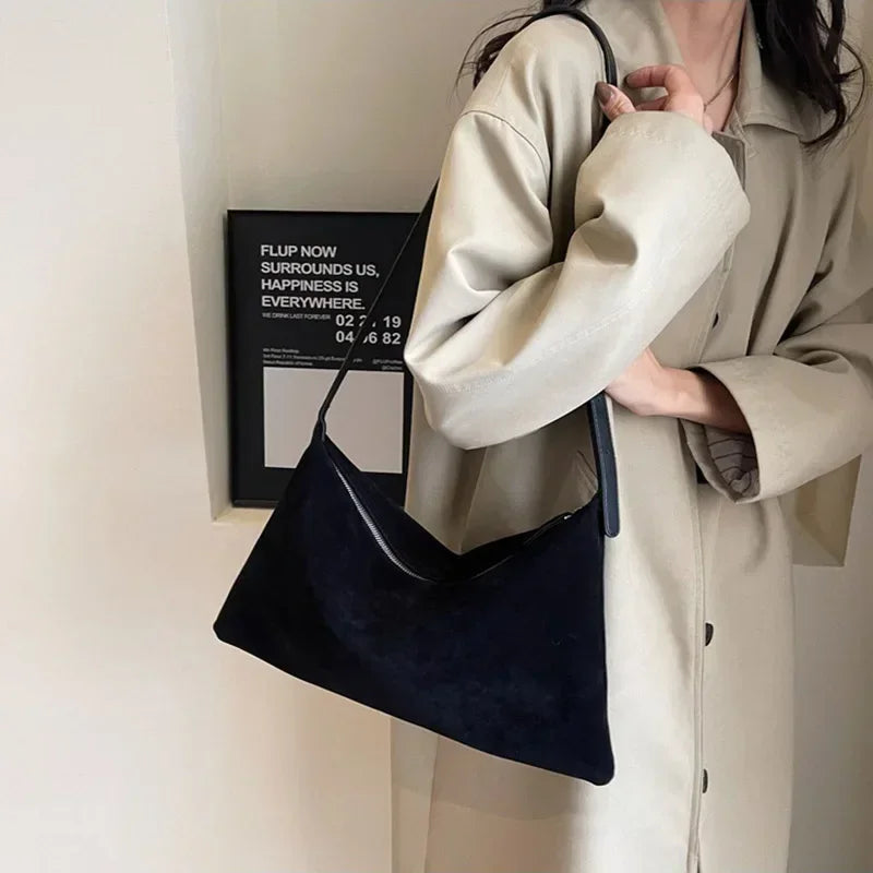 Vintage Suede Tote Bag for Women Autumn Winter New Large Capacity Commute Shoulder Crossbody Bags Fashion Trend Underarm Bags