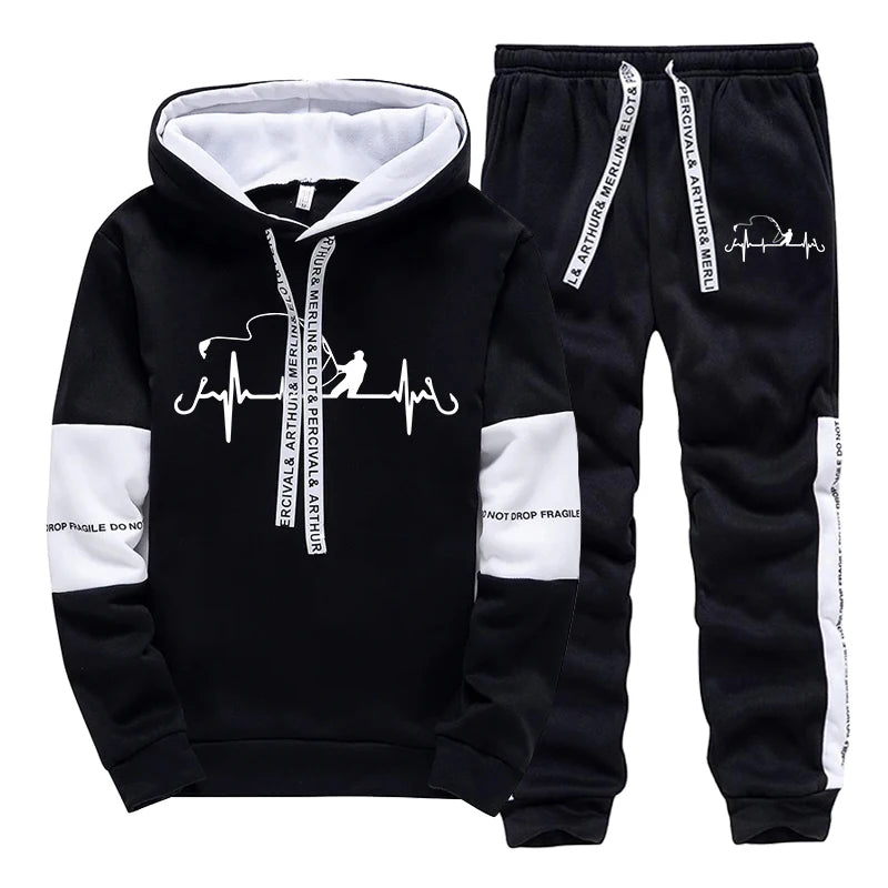 Mens Tracksuit Printed Casual Sweatshirts Sportswear Outdoors Gym Sports Jogging Mens Clothing Fashion Single Piece Hoodie Pants