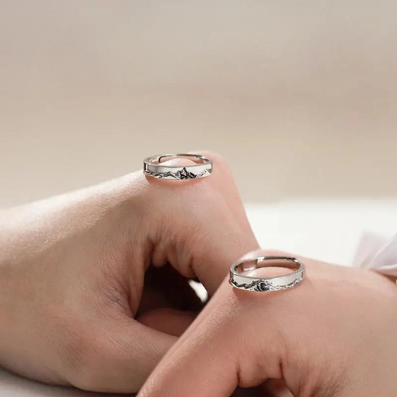 2 Pcs Couple Rings Mountains Seas Ring Jewelry Set Adjustable His Her Matching Ring for Lover