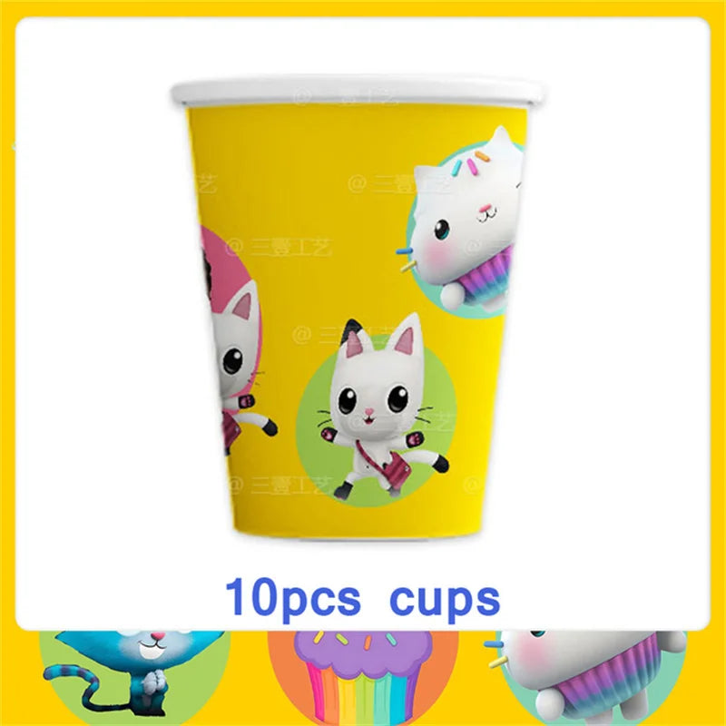 Gabby Doll's House Party Supplies Tableware Paper Plate Ballon Tablecloth for Kids Boys Birthday Party Decorations Baby Shower