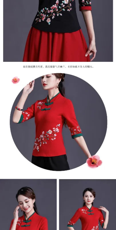 Women Clothes Shirts for Women T-shirts Y2k Tops Vintage Women Clothing Fashion Casual Elegant Summer Embroidery Ethnic Style