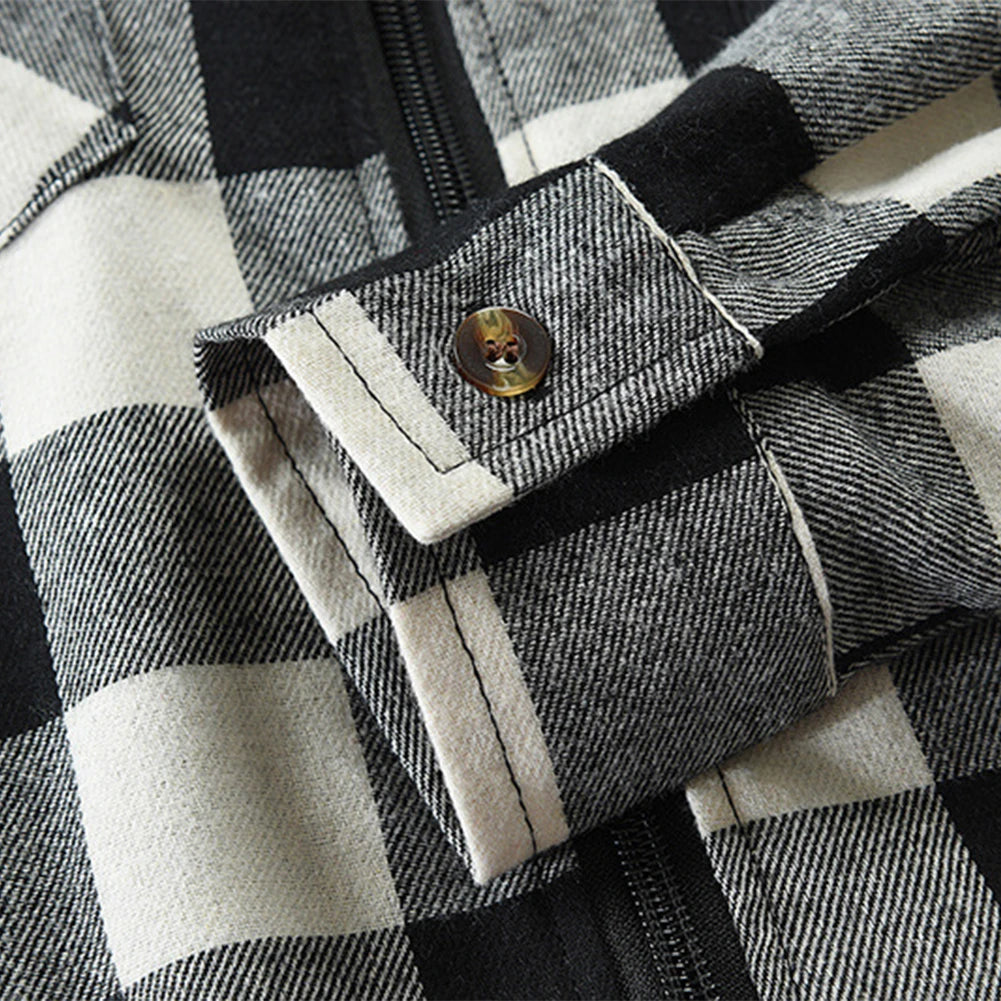 Mans Clothes Shirt Fashion Mens Hooded Lined thin Jacket Long Sleeve Lumberjack Padded Shirt Work Shirt Plaid