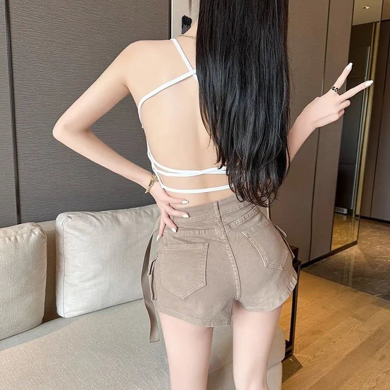 Summer Sexy ort Tank Top Women's Slim Fit Csole Vest Outerwear with Chest Pad Strap Vest Pure Color Faion Design
