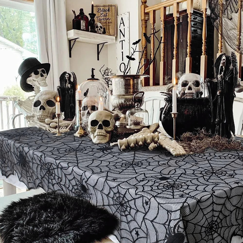 1 pcs of Halloween lace tablecloth spider web skull pattern rectangular shape for party decoration haunted house pumpkin design