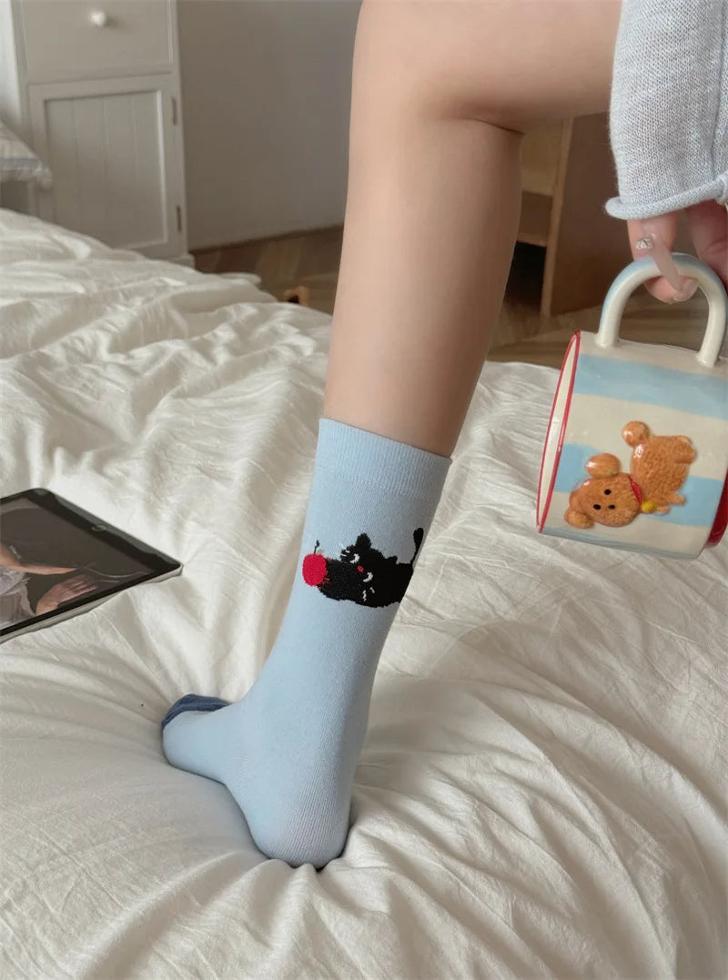 Socks For Women Cute New Novelties Fashion Cotton Breathable Funny Socks Female Casual Long Preppy Style Cartoon Socks Striped