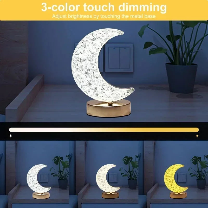 1-2PCS Bedroom 3Color Touch Dimming Night Light Girls Kids Room Home Decor Bedside LED Ambient Table Moon Stars Atmosphere Lamp