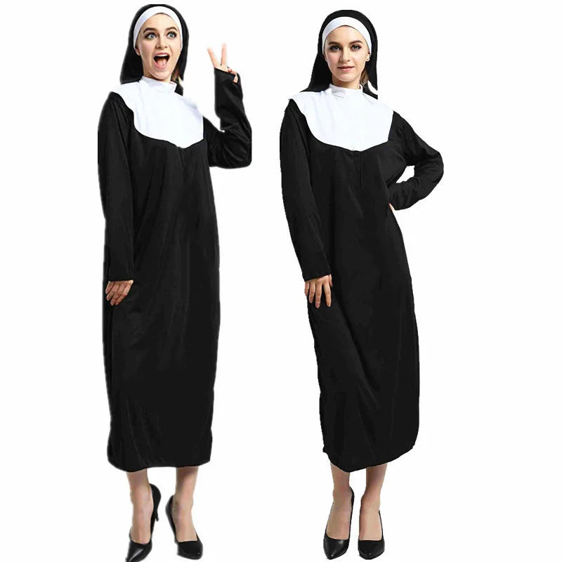 Halloween Costume Women's Nun Costume Traditional Adult Sister Black Robe Religious Costumes CosplayHalloween Costumes for Women