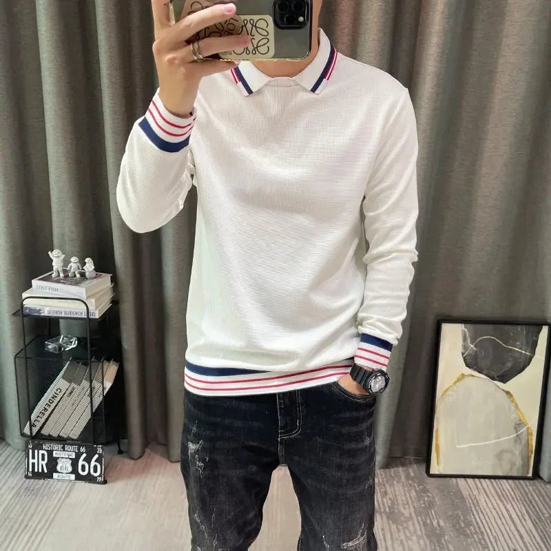Mens Polo Shirts Tight With Collar Slim Fit Male Sweatshirts High Quality Pullover Quotes Tops Fashion Trends 2025 Emo Original