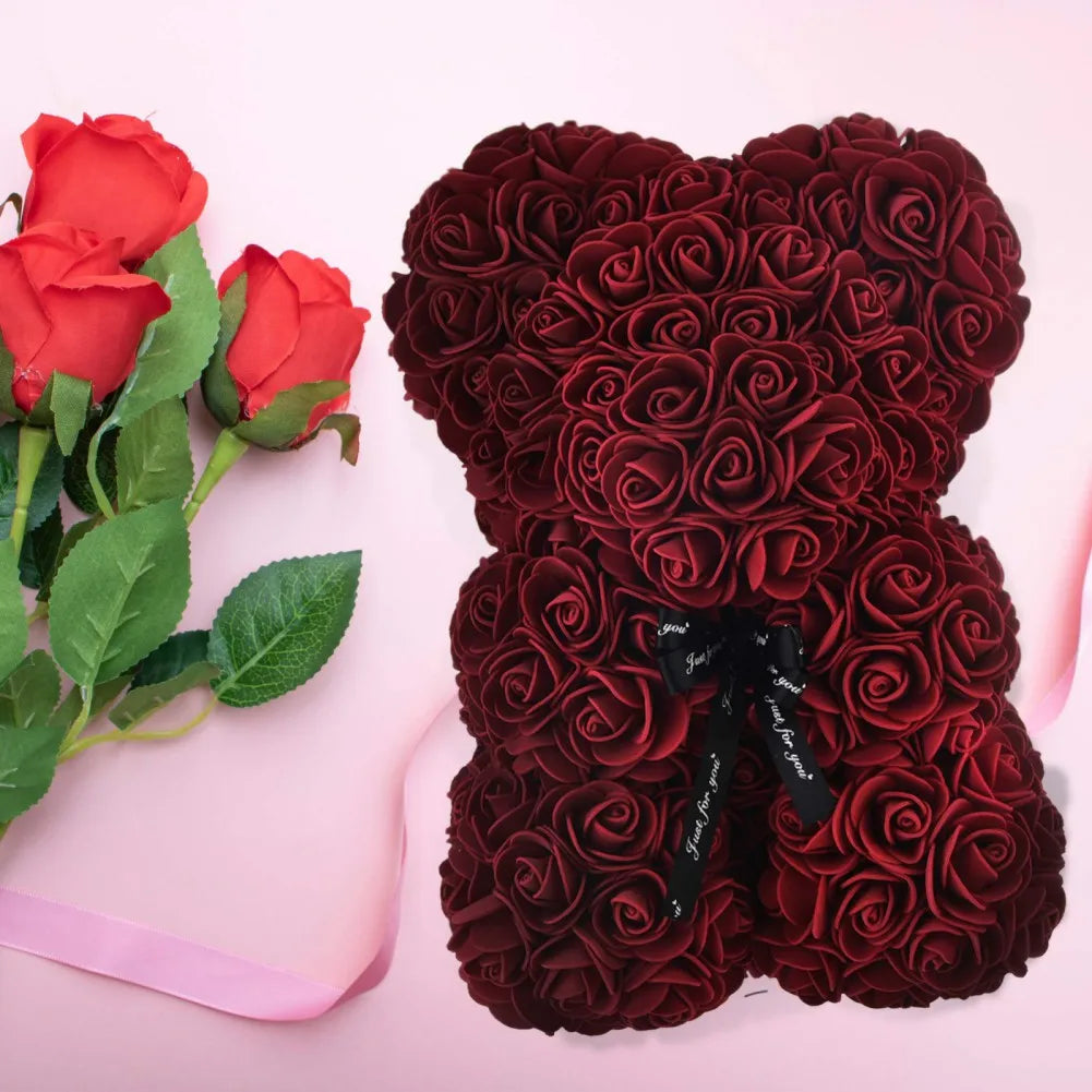 Valentines Day Gifts for Her,Rose Bear Rose Teddy Bear 10 inch Artificial Rose Flower Bear for Wedding, Mothers Day Anniversary