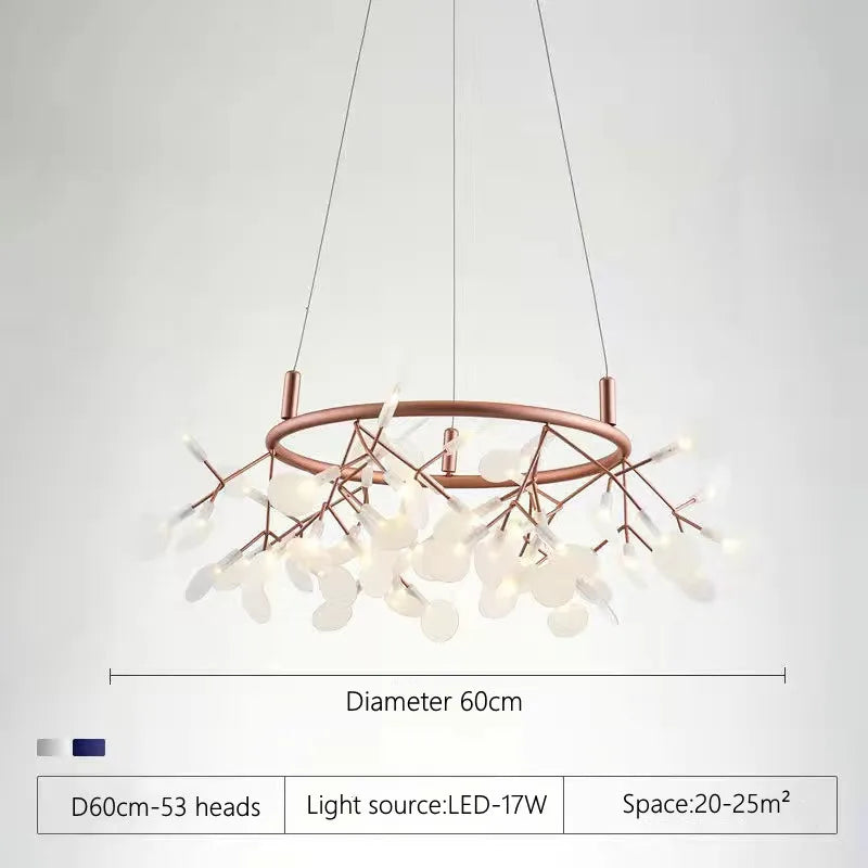 Nordic LED Firefly Ceiling Chandelier Modern Living Dining Room Pendant Lamp Bedroom Hanging Light Lustre Home Decor Fixture2023