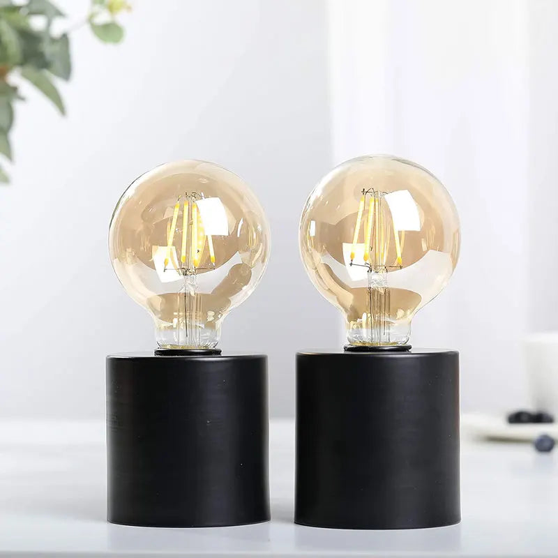 2Pcs Black Battery Powered Table Lamp Wireless Lamps Cordless Light Bedside Lights Candle Holder for Bedroom Wedding Home Decor