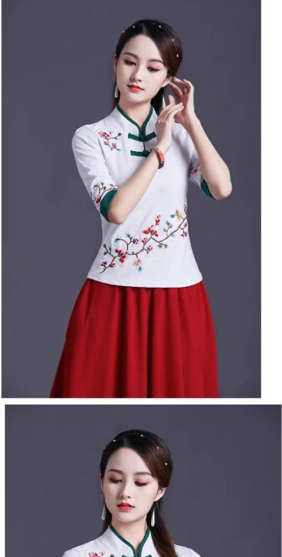 Women Clothes Shirts for Women T-shirts Y2k Tops Vintage Women Clothing Fashion Casual Elegant Summer Embroidery Ethnic Style