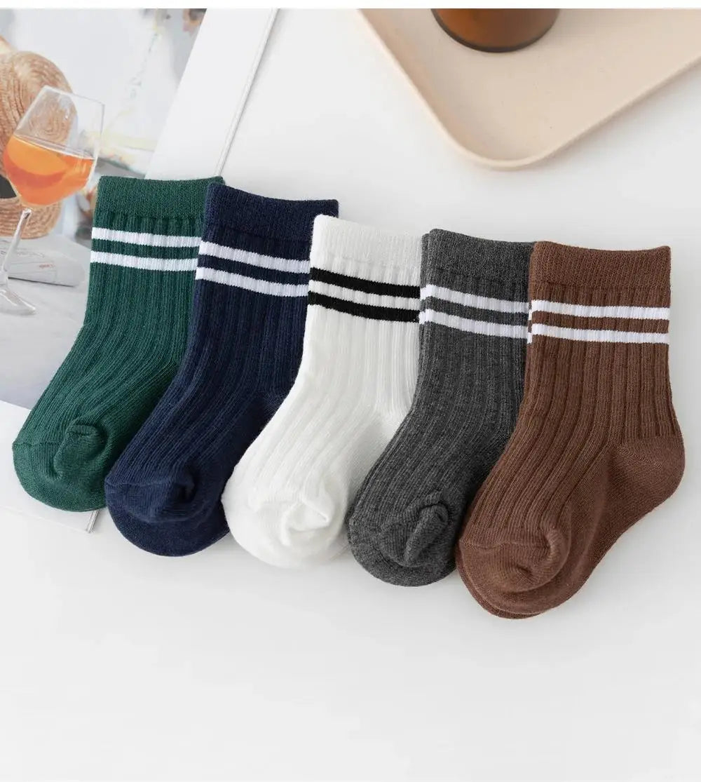 4 Pairs/set Babys Boys Striped Socks Pure Cotton Ribbed Toddler Boys Ankle Socks Pack Soft Kids Accessoies Clothes For 0-5Y Boys