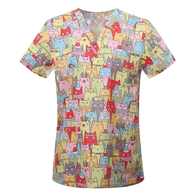 Women's Nursing Clothing High-quality Print Top Accessories Doctors Medical Uniform Hospital Nurse Beauty Salon Scrubs Top Women
