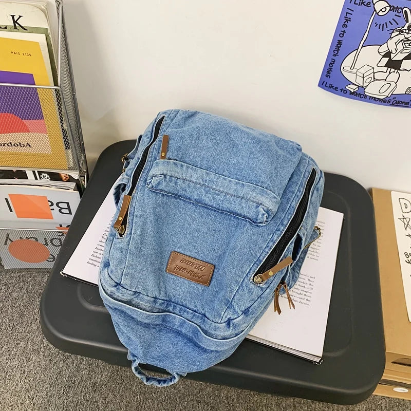 New Men's and Women's Denim Backpack Large Capacity Laptop Bag Travel Backpack College Student Backpack