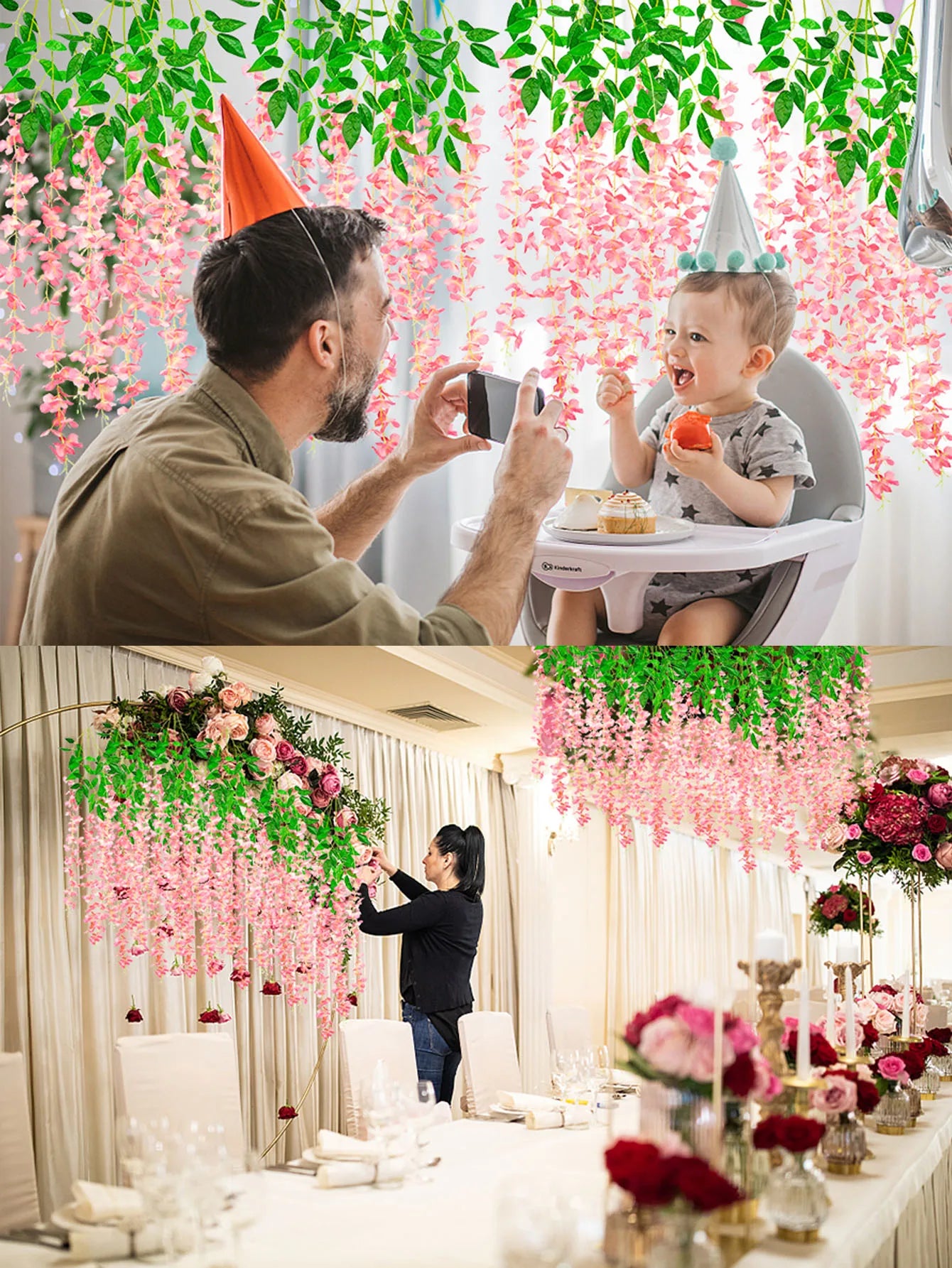 12pcs Artificial Flowers Hanging Wisteria Faux Flowers Garland Silk Vine Rattan Long String Home Outdoor Wedding Party Decor