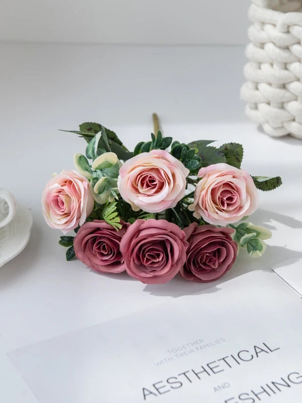 Artificial Flowers Nordic Rose Silk Wedding Home Bridal Bouquet Outdoor Courtyard Table Decoration Party DIY Gift Shooting Props