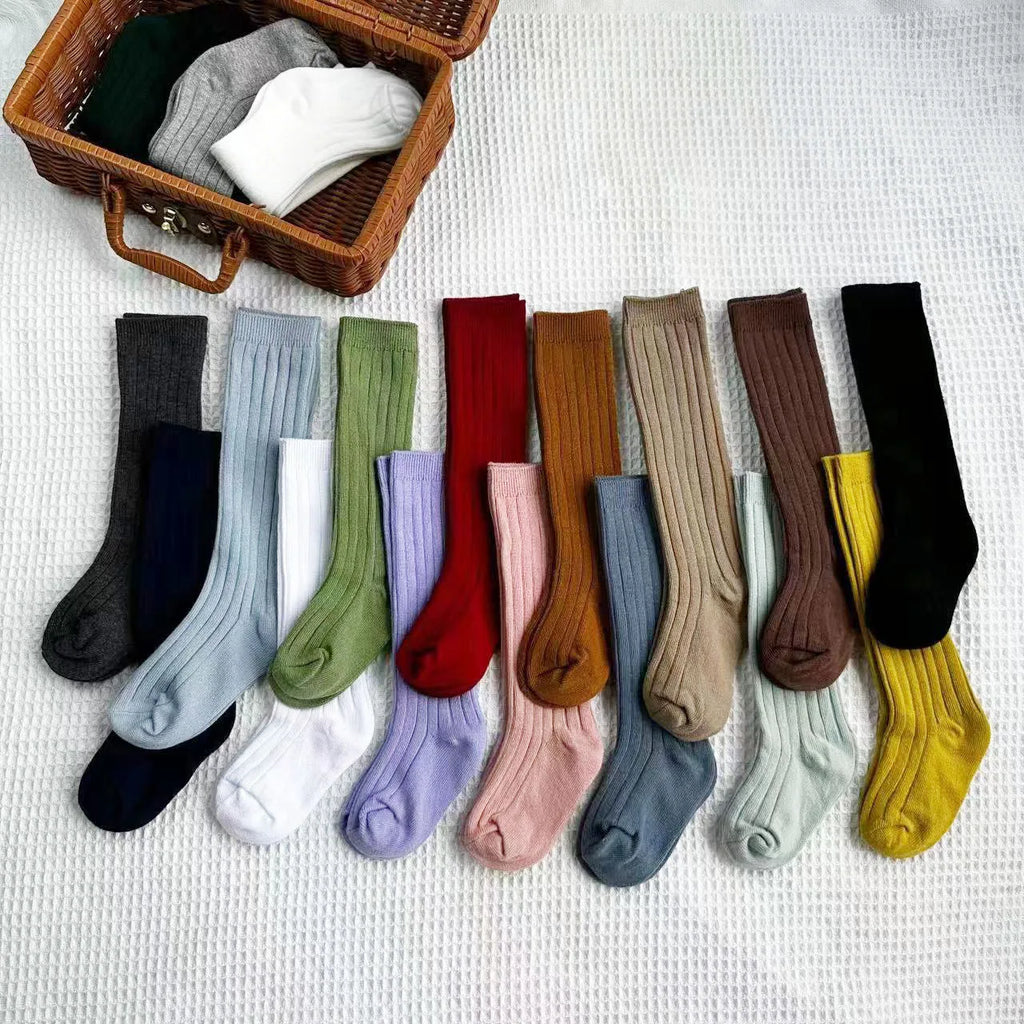 Baby Boys Girls Knee High Long Socks Cotton Breathable Stripe Soft Kids Sock Children School Uniform Socks For 0-8Years
