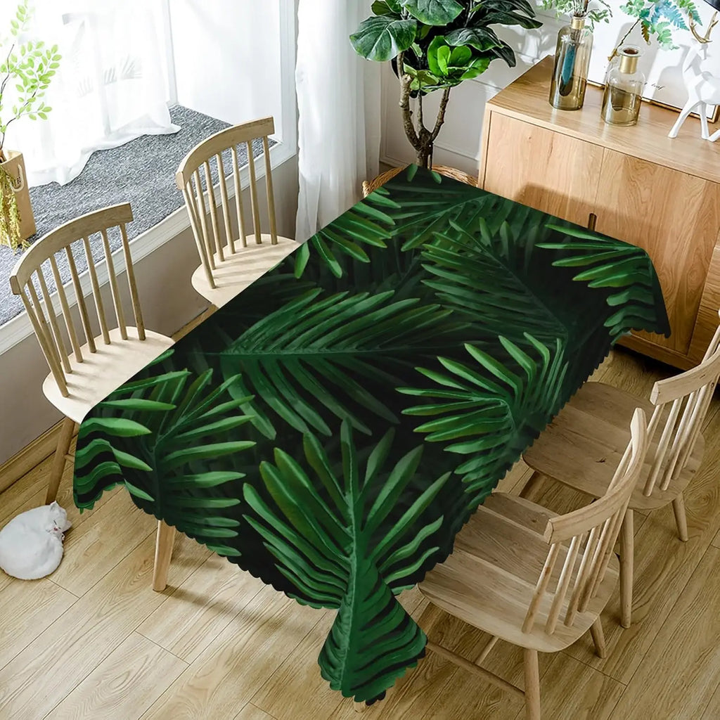 Green Palm Leaves Tropical Flowers Tablecloth Picnic Party Decor Summer Hawaiian Plants Rectangle Table Cloth Dining Table Decor