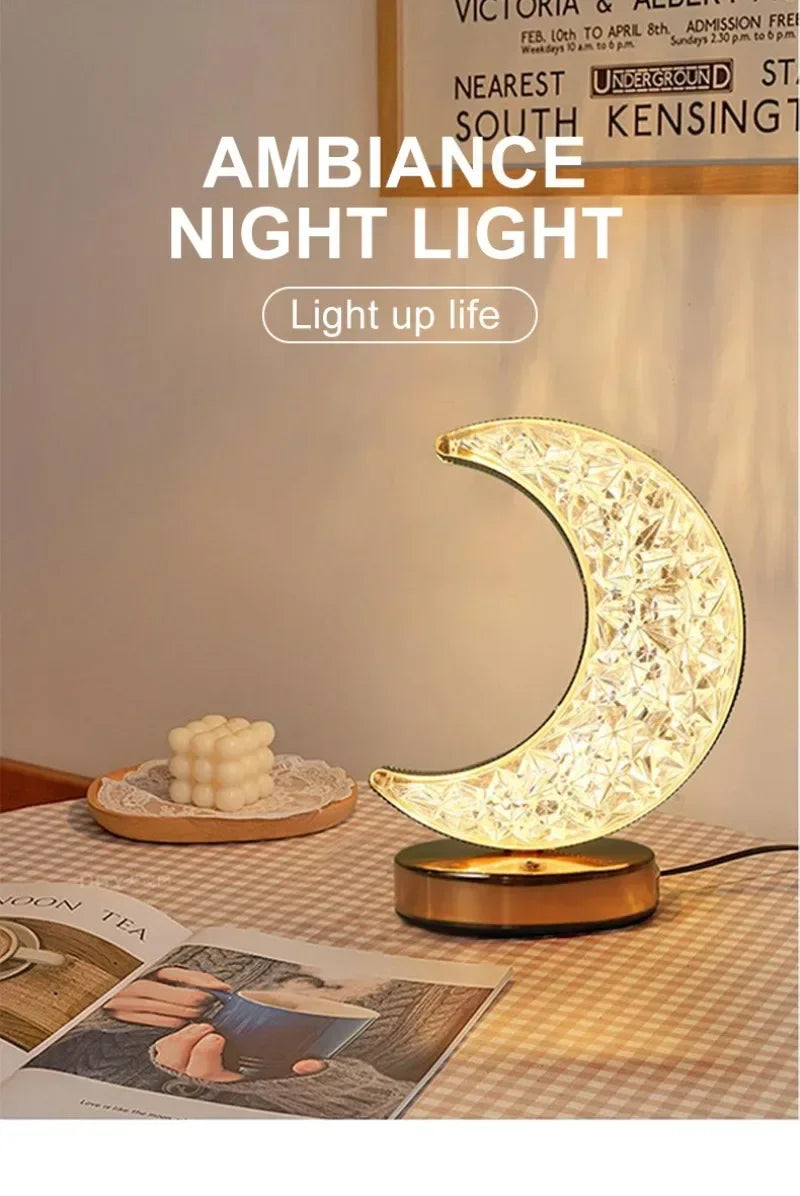 1-2PCS Bedroom 3Color Touch Dimming Night Light Girls Kids Room Home Decor Bedside LED Ambient Table Moon Stars Atmosphere Lamp