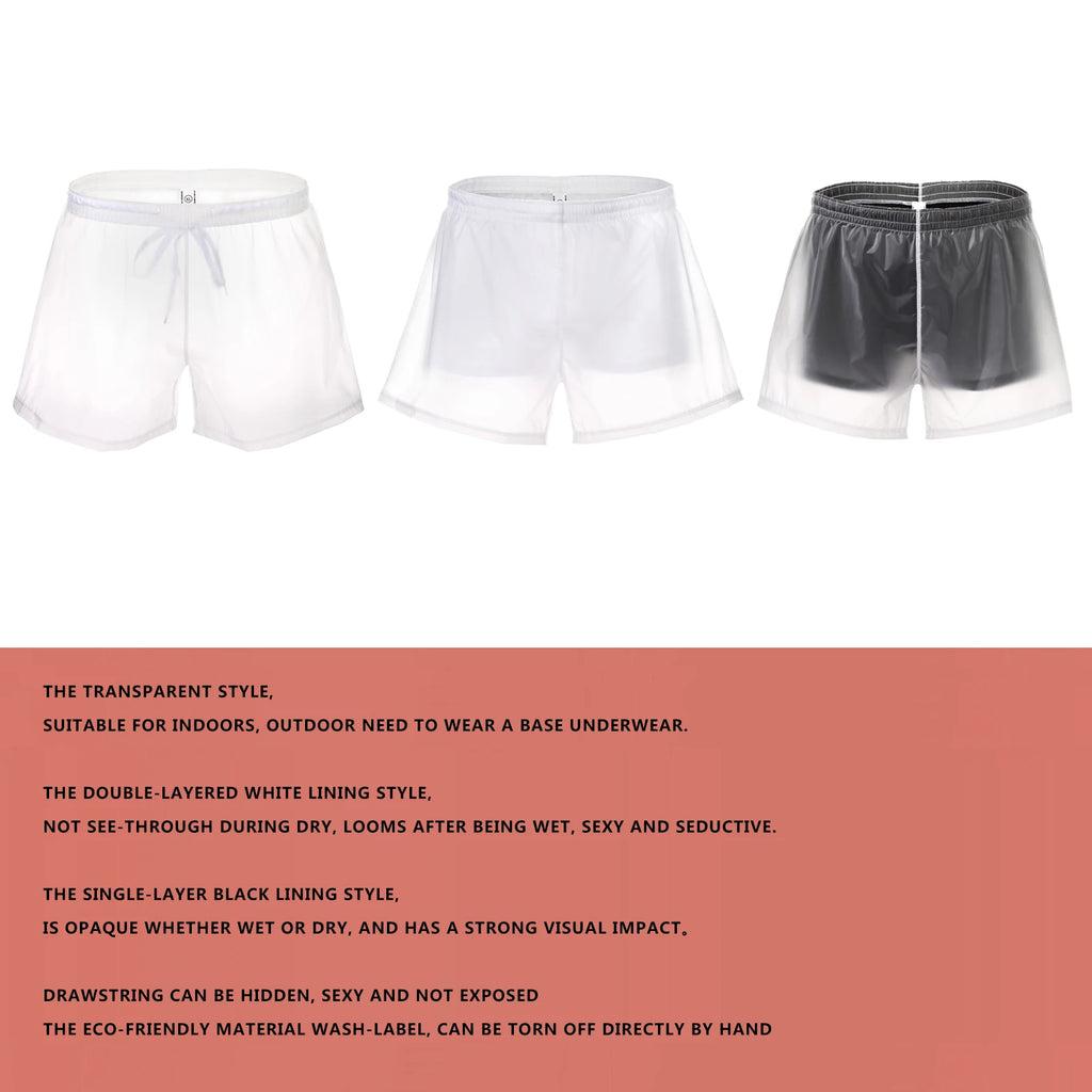 Men Beach Trunks Man Transparent Swimwear Sexy Swimming Swimsuit PVC Beachwear Shorts Boardshorts Bathing Suit Waterproof