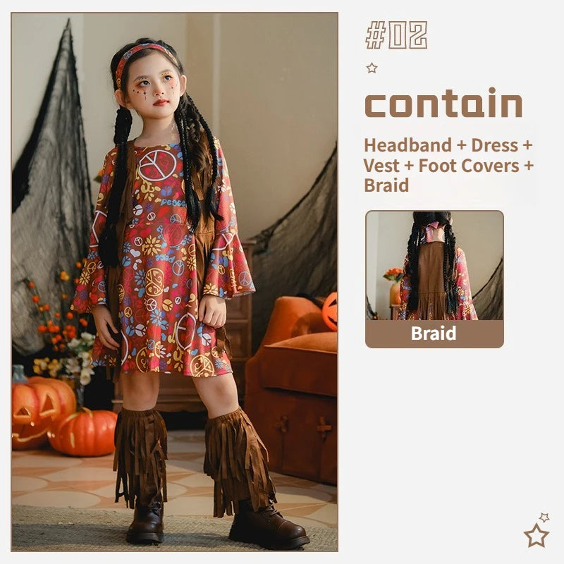 European and American Girls Dress Retro Hippie Vintage Style 70s Disco Party Costume Halloween Cosplay Outfit Stage Performance