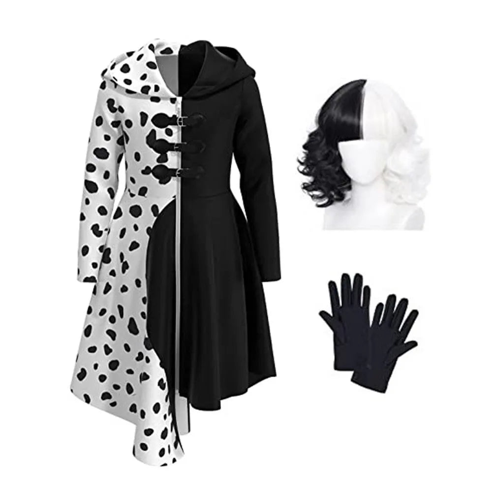 Movie Cruella Cosplay Costume Dress Outfit Cloak With Gloves Carnival Suit Cruella De  Vil Costume For Adult Party Uniform Suit