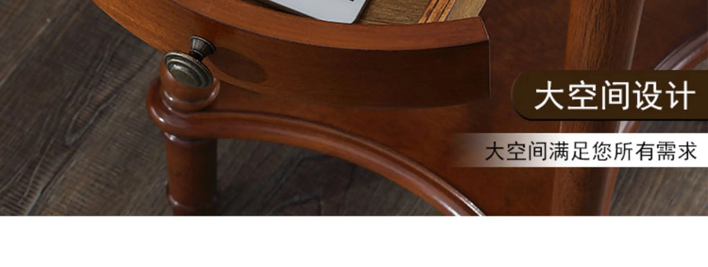 Solid Wood Sofa Side Table American Living Room round Desk European-Style Coffee Surface Casual Telephone Shelf for Entryway