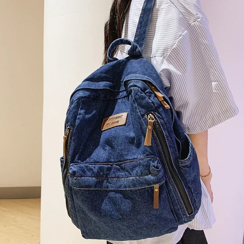 New Men's and Women's Denim Backpack Large Capacity Laptop Bag Travel Backpack College Student Backpack