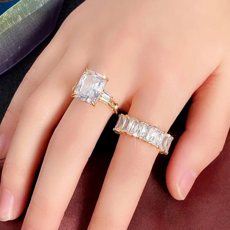 CAOSHI 2Pcs/Set Gorgeous Wedding Rings for Women Brilliant Cubic Zirconia Finger Jewelry for Anniversary Party Fashion Lady Gift