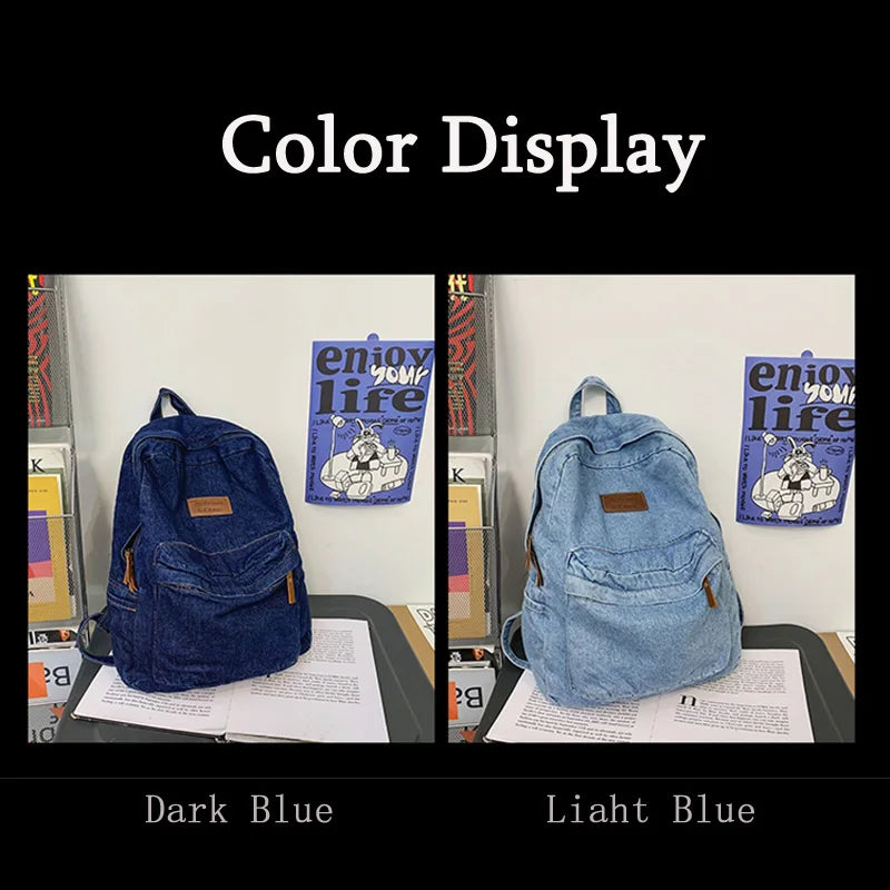 New Men's and Women's Denim Backpack Large Capacity Laptop Bag Travel Backpack College Student Backpack