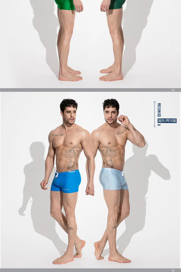 Mens Swimming Trunks Retro Solid Color Mid Waist Beach Shorts Tight Fitting Breathable Swimwear Swim Briefs Surf Boardshorts