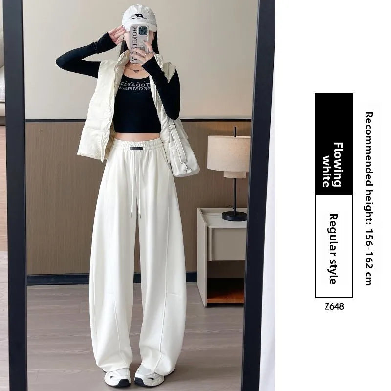 Loose Wide Leg Pants Women's High Waist Trousers Casual Sports Grey Curved Blade Long Length plus Size Comfortable Summer 2025