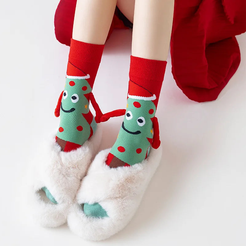 Women's Socks Cartoon Creative Christmas Wear Funny Handholding Kawaii Cute Socks High Quality Cotton Mid-tube Socks For Girl