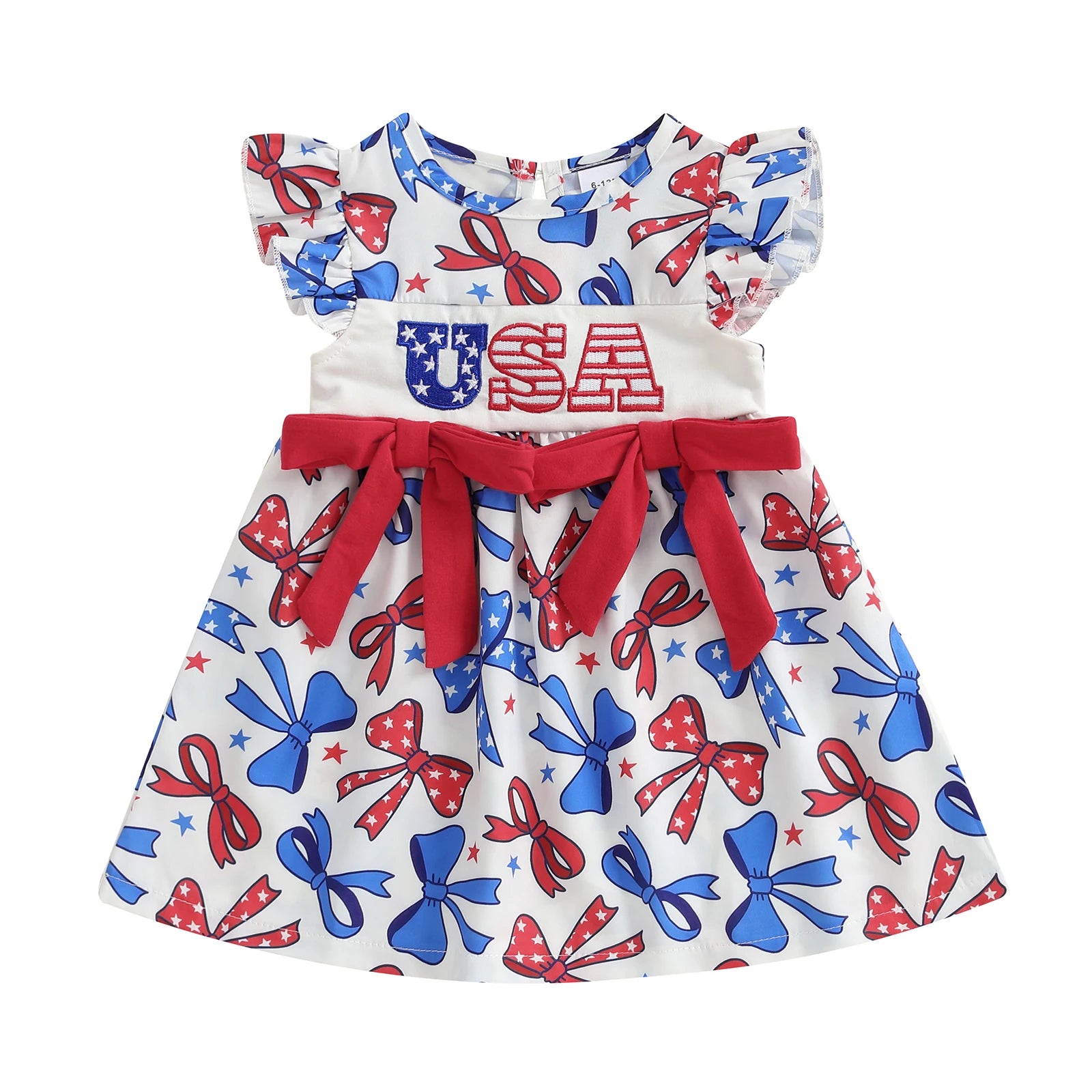 Girls Patriotic Dress American Flag Print Bow Sleeveless Casual Dress Toddler Independence Day Summer Outfit Kids Red White